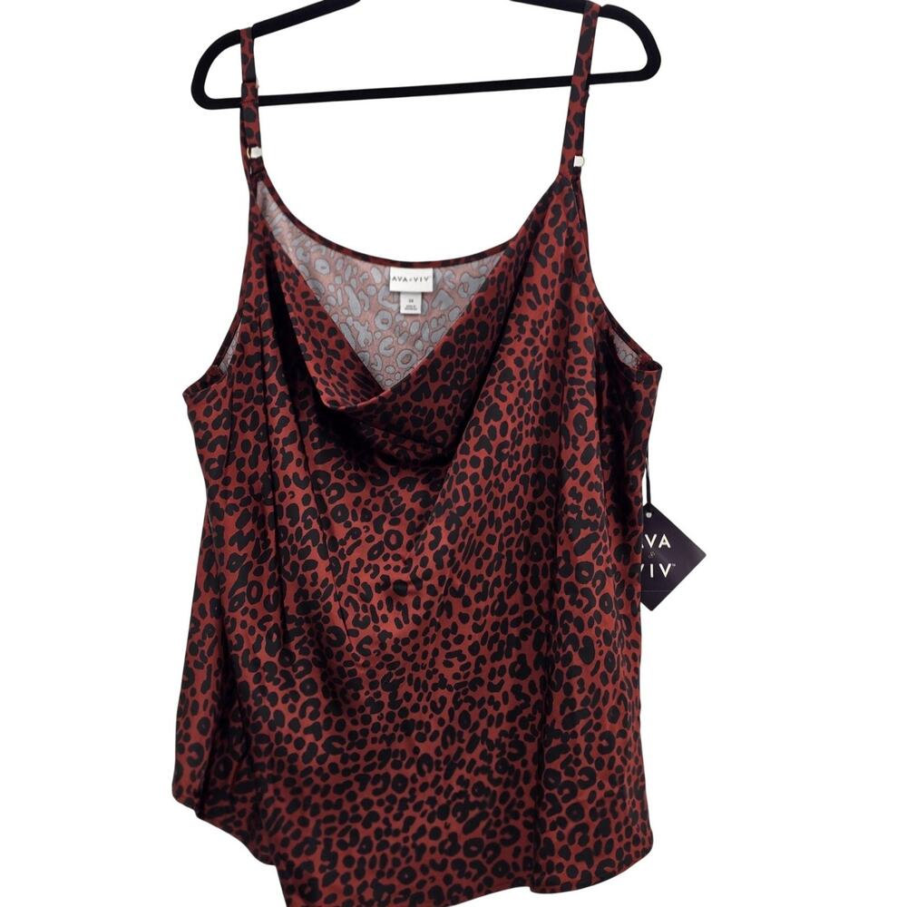 Ava & Viv Brown Animal Print Cowl Neck Tank Top Plus Size 3X